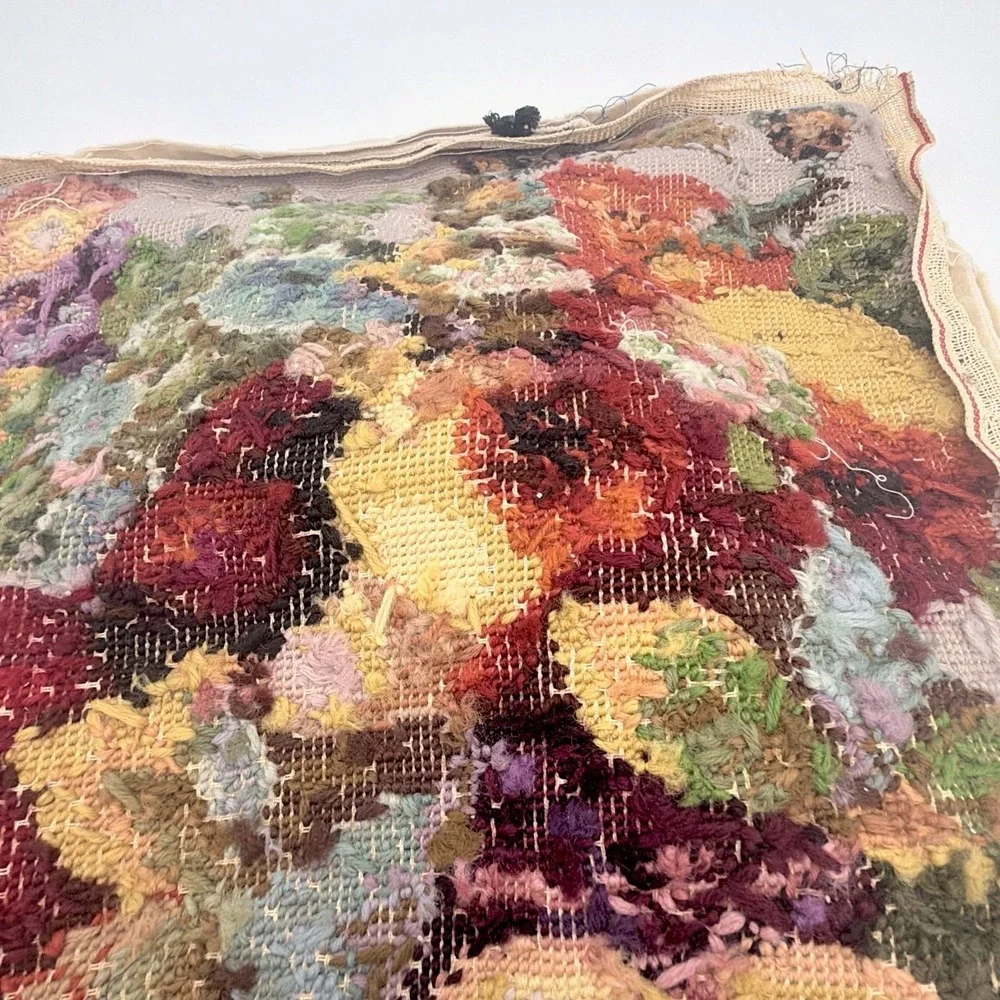 Vintage Needlepoint Pillow Tapestry Throw Pillow Floral Fruit Stitched